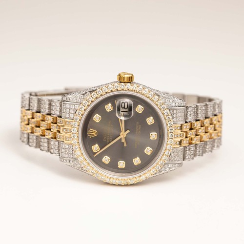 Rolex Datejust 16013 Glacé Entièrement Diamant Montre 36mm Gris Cadran 11.85ct - Photo 6 sur 10