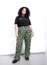 NEW Wildfang The Empower Wide Leg Lemon Citrus Print Trousers Spring SIZE 8 NWT