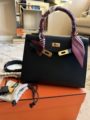 Hermes Kelly 25 Black Epsom Sellier Gold Hardware Stamp G