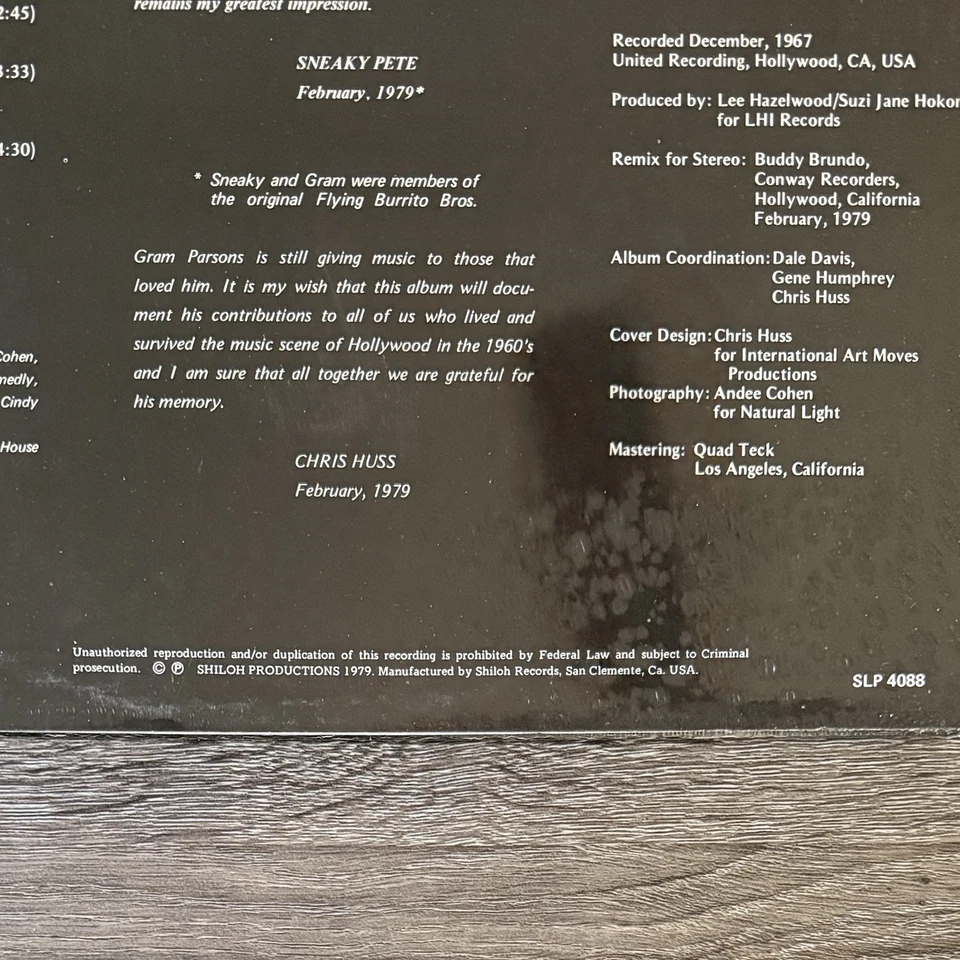 Gram Parsons~Gram Parsons SLP 4088 SEALED LP - Image 4 of 4