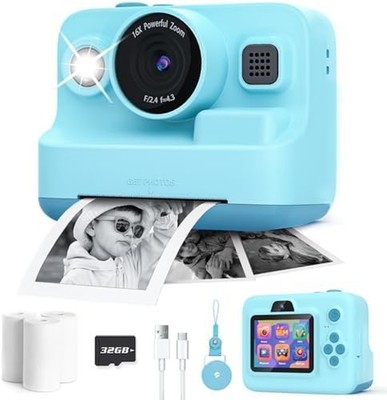 Dylanto Kids Instant Camera 1080P Instant Print Portable Photo Blue Ages 3-12