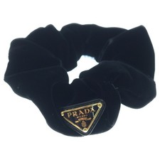 PRADA Scrunchie Hair Rubber Triangle Logo Velour Black Used 72f1b69ba3f95a4c7393