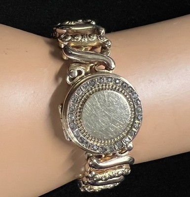 Early Vintage Expansion Rhinestone SWEETHEART Stretch Bracelet LOCKET  1005