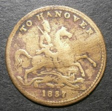 Gaming counter - 1854  To Hanover  Cumberland Jack - Bronze thin 0.8mm x 22.3mm