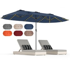 15.5 FT Double-sided Patio Umbrella with Solar Lights Outdoor Twin Size Umbrella