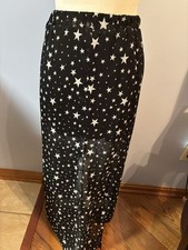 Forever 21 Sheer Maxi Skirt With Mini Skirt Underneath Black/Stars Slit Sz S EUC