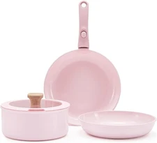 Pink Cookware Set with Removable Handle Non-Stick Cookware