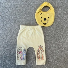 Disney Baby Winnie The Pooh Pants & Bib Set Yellow 0-3M Outfit