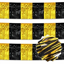 3 Pack 10 Ft Black and Gold Foil Fringe Garland Metallic Streamers Tinsel Ban...