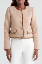 L'AGENCE Cappuccino Tweed Zaya Collarless Jacket size 6