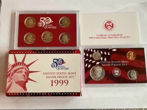 1999-S SILVER 9 Coin Proof Set ORIGINAL w/Box and COA - 第 1/1 張圖片