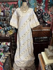 BEAUTIFUL VINTAGE CROCHET LACE OAXACAN MEXICAN BEIGE PINTUCK WEDDING DRESS SM