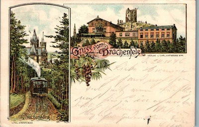 LITHO GRUSS AUS KÖNIGSWINTER RHEIN SIEG KR. DRACHENBURG DRACHENFELS 2 BILD 1896 - Bild 1 von 2