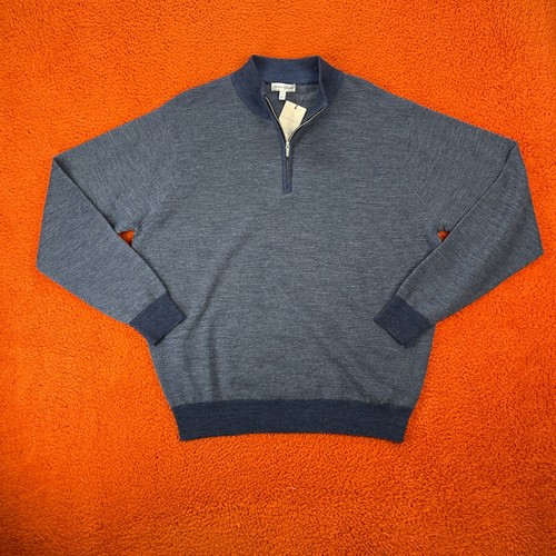 Peter Millar Herren XL Breaker Birdseye 1/4-Reißverschluss Merinowolle Pullover marineblau $ 275