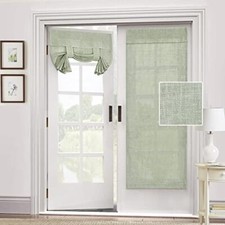 Natural Linen Blended Door Curtain - Semi Sheer French Door Curtain 1 Sage