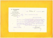 COLMAR (68) CONFECTION / MODE "D. WURMSER" Lettre en 1927