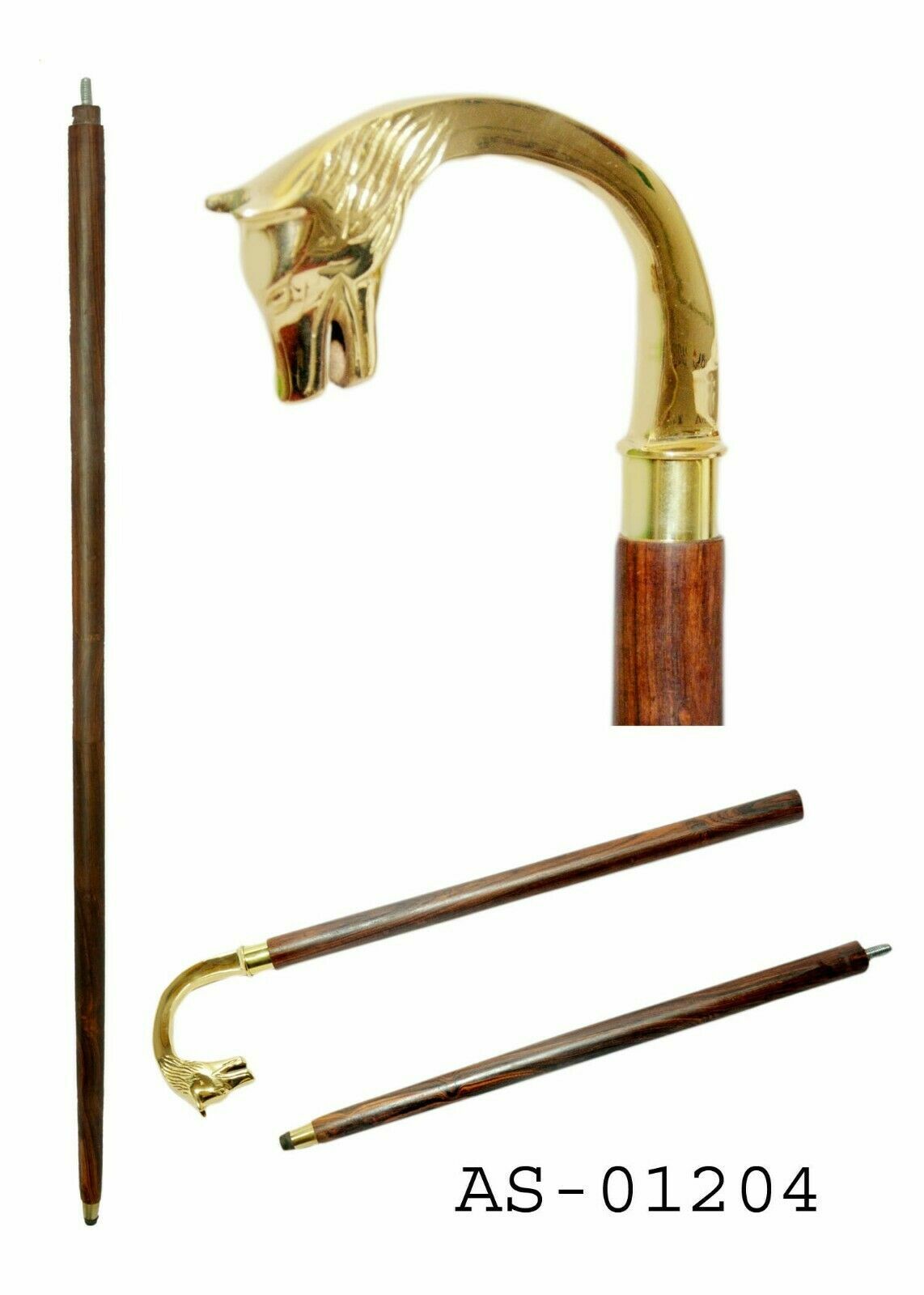 HANDLE HEAD SOLID WOLF BRASS WALKING STICK CANE H… - image 1