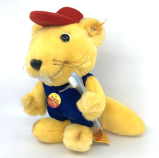 Steiff Blendi Biba Beaver 1980s Plush 28cm 11in Toothbrush Mascot ID Button Vtg