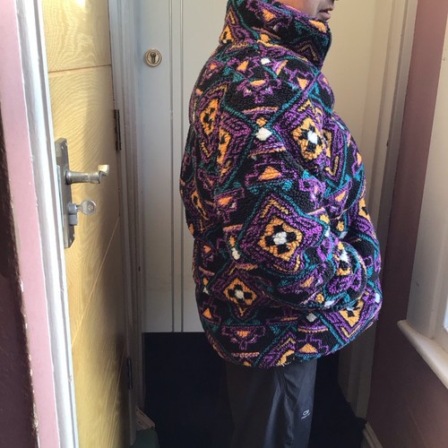 ASOS Retro Oversized Fleece Puffer Sherpa Geometric Print Full Zip Size L - Picture 6 of 7