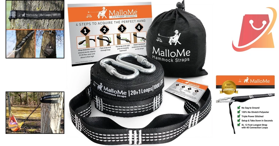 Correas para hamaca poliéster 12 pies resistente 2000 libras kit de camping ajustable Foto 2 de 4