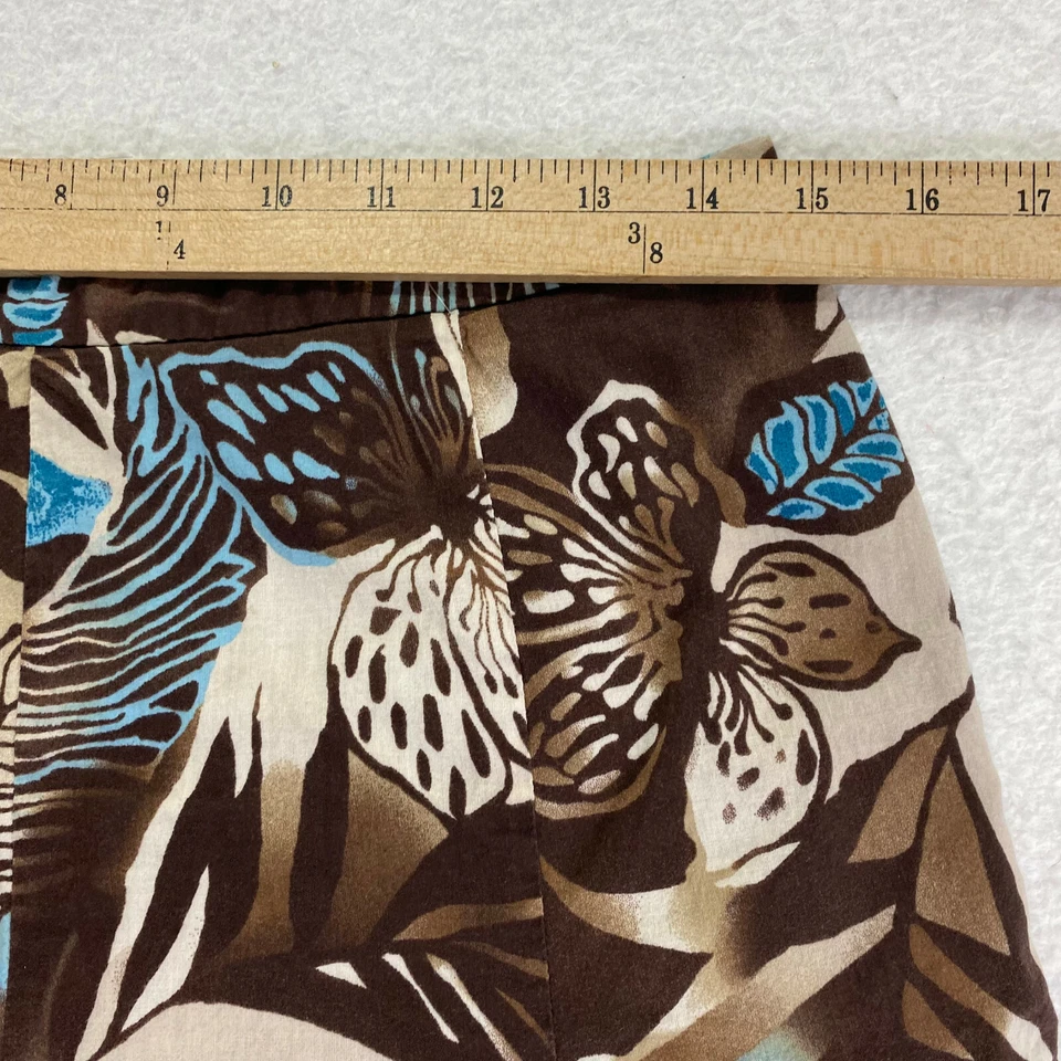Liz & Co Womens Size 8 Brown & Teal Blue Cotton Tropic Floral A-Line Panel Skirt - Image 4 of 4