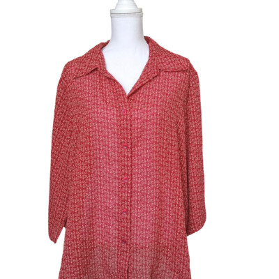 2X Notations Woman Casual Button Down Blouse 3/4 Sleeves All Over Print