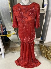 Vtg 80s Women  s Silk Sequins Beaded Asymmetrical Hem Shirt Holiday Party Sz M