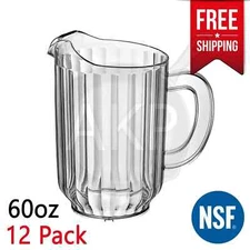 60 Oz Clear Plastic Round Bar Restaurant Beverage Serving Spout Pitcher 12 PACK