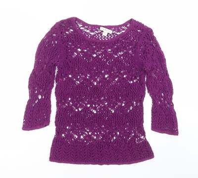 Coldwater Creek Damen lila Rundhals Baumwollmischung Pullover Größe 8