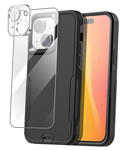 for iPhone 15 Case with Glass Screen Protector+Camera iphone 15 Black-image