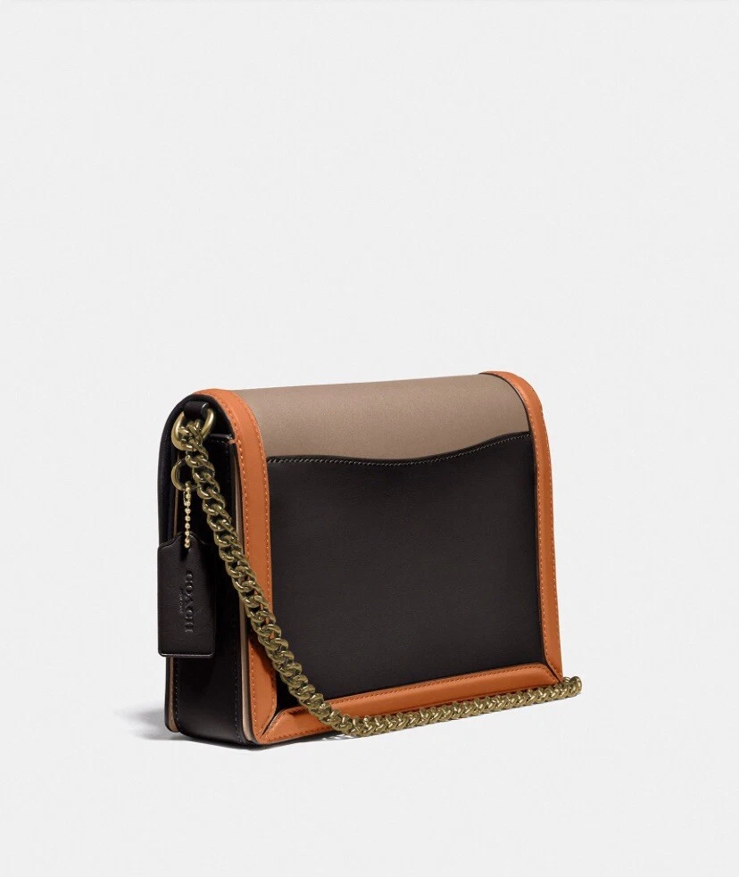 Coach Colorblock Hutton Leather Shoulder Bag Taupe Ginger Multi  