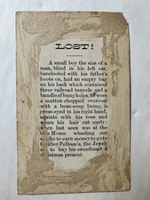 Victorian Jewelers Trade Card  Chas Pelham Cold Spring NY Man-Sized Lost Boy B29