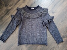 J. Crew Crewcuts Girls Sz 14 Navy Blue Gold Thread Ruffled Sweater Top EUC