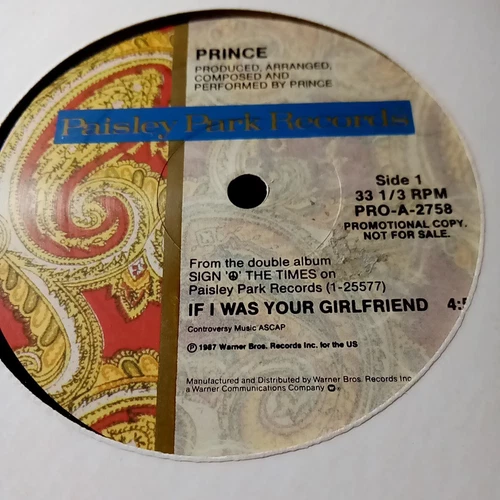 Prince If I Was Your Girlfriend VG+ 12 Inch Promo Single