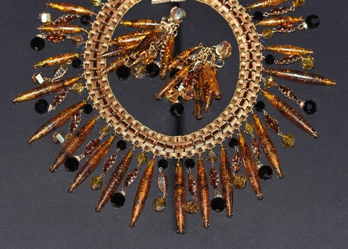 RARE 1940's ALICE CAVINESS Grand AMBER Bead COLLAR Necklace and EARRING SET - Picture 9 of 12