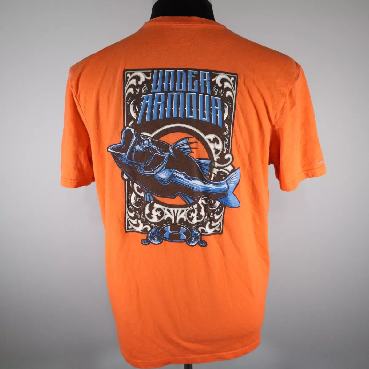 Under Armour T-Shirt Mens Medium HeatGear Orange Short Sleeve - Bass Fishing