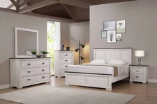 Antique White Brown Finish 4pc King Size Bedroom Set Two-Tone Finish Furniture