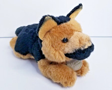 Aurora Miyoni German Shepard Black Brown Plush Stuffed Dog Laying Down 10 Inch