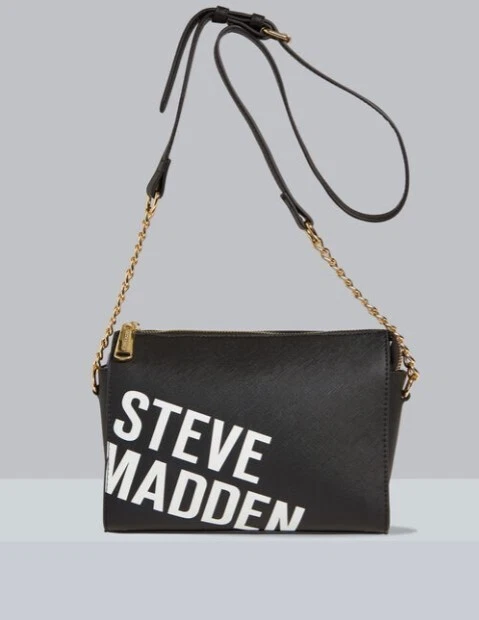 Steve Madden Black Blexi Zip Top Logo White Black Crossbody Messenger Sling  Bag | eBay