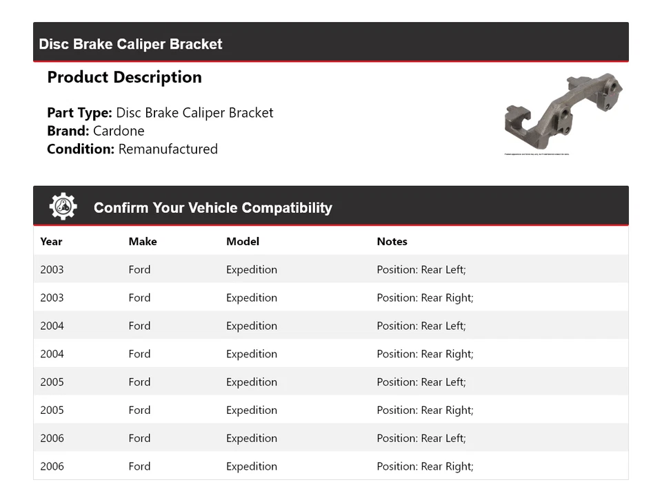 Soporte de pinza de freno de disco Cardone 2004 2005 para Ford Expedition 2003-2006 Foto 2 de 4