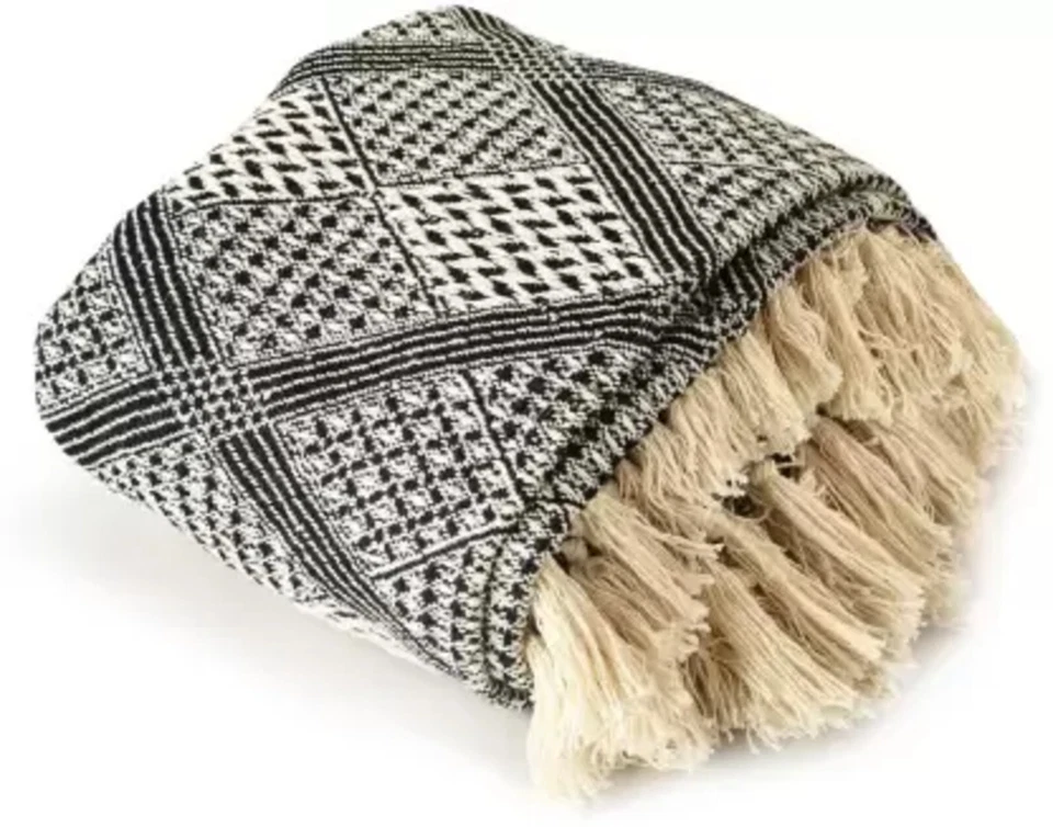 Cotton Hand Loom Block Printed Throw Large Sofa Couch Boho Blanket Indian Throws - Image 2 of 4