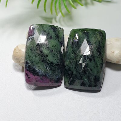 100% Natural Ruby Rectangle Shape Beautiful Pair Green Multi Color Faceted Stone
