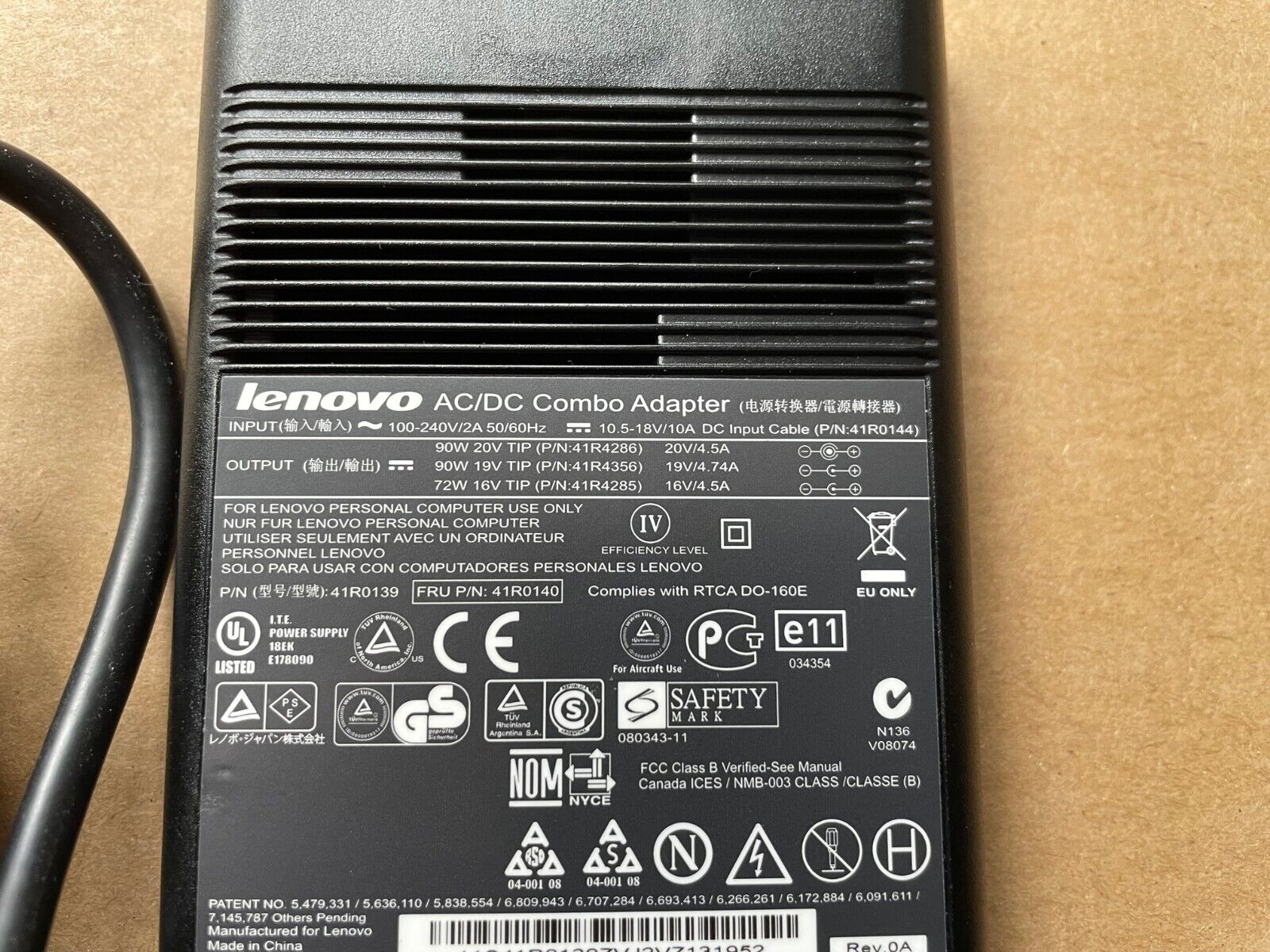 Lenovo AC DC Combo Adapter 20V 4,5 A 90W incl. Netzkabel EU 41R0144 Original