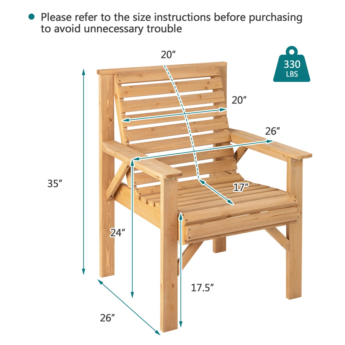 Patio chair size hot sale
