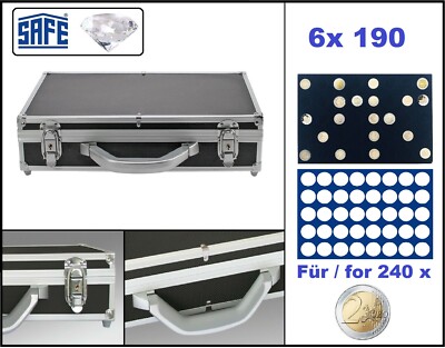 Coin Case 2 Euro ALU Safe 268 Diamond Black 6x 190 Displays For 240 Coins 26mm