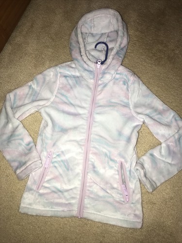 Lands End Girls Fleece Soft Ombré White & Lavender Hooded Jacket Zip up Sz7/8