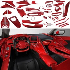 Red Real Carbon Fiber Interior Dash Trim Cover Set Fits Corvette C8 2020-25