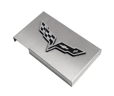 2005-2013 Corvette Brushed Fuse Box Cover Black & Chrome Crossed Flags Logo