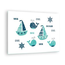 Quadro su Vetro 70x50cm Balene navi bambini stelle marine Stampe Moderni Murale