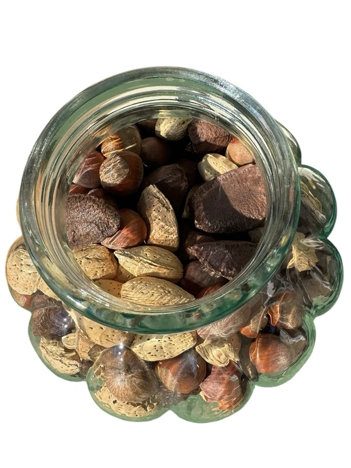 A Vintage 1970’s Sculpted Glass Jar Filled with Various Acorns and Nuts - Image 3 of 4